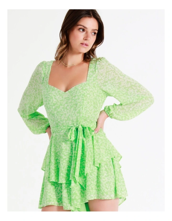 Recycled Flouncy Sweetheart Playsuit In Lime - Image 7