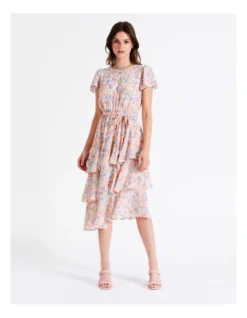 Recycled Tiered Ruffle Midi Dress In Assorted