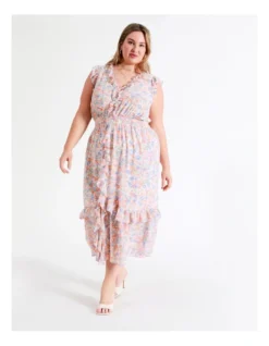 Recycled Shirred Waist Frill Feature Maxi Dress In Assorted