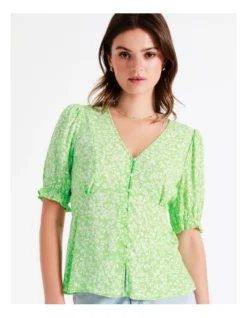 Puff Sleeve Top In Lime