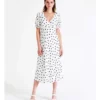 European Linen Blend Tie Back Midi Dress In White