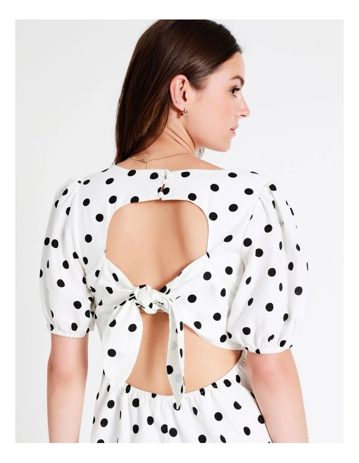 European Linen Blend Tie Back Midi Dress In White - Image 4