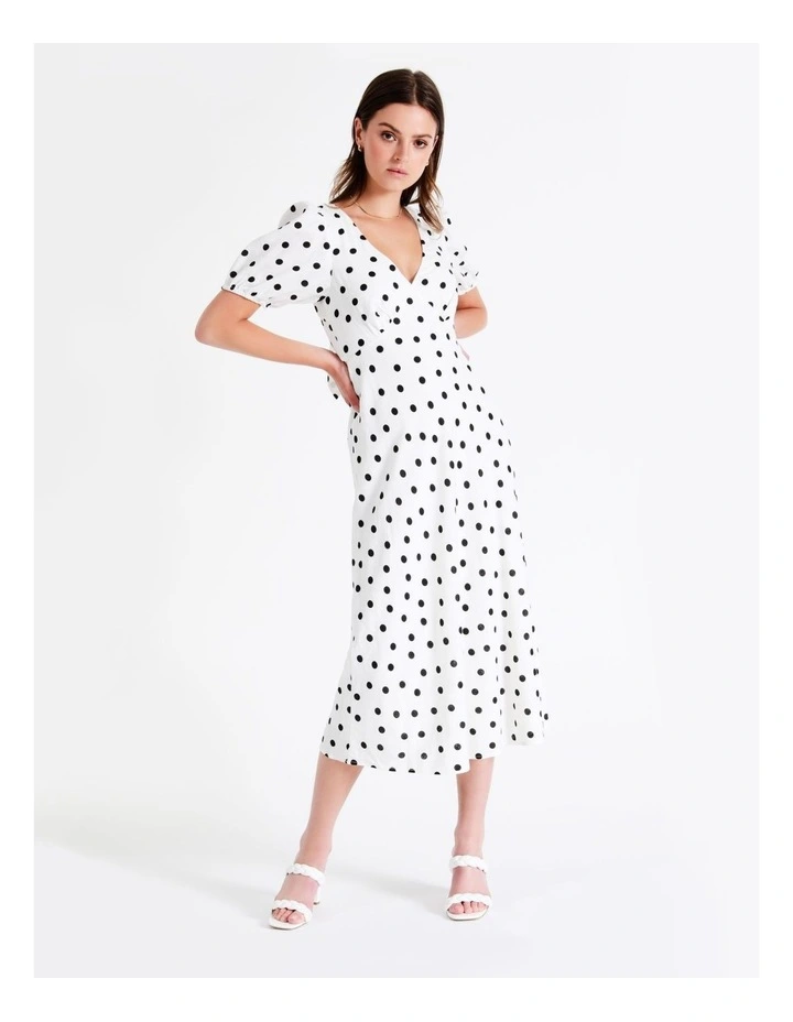 European Linen Blend Tie Back Midi Dress In White - Image 6