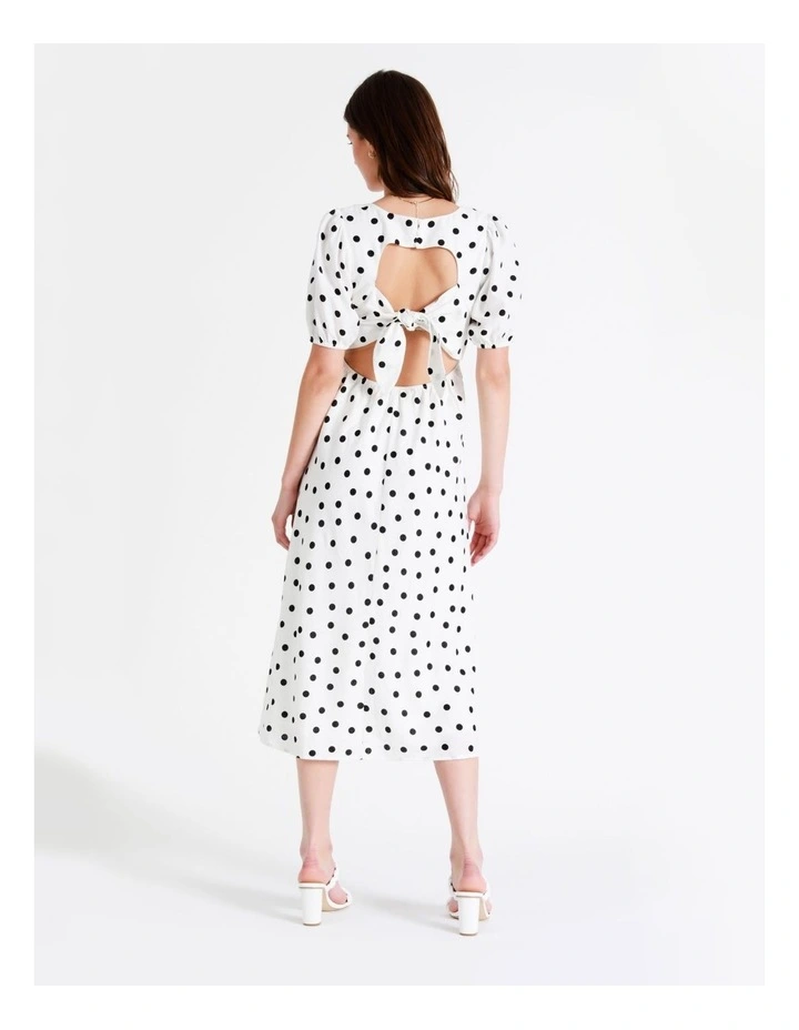 European Linen Blend Tie Back Midi Dress In White - Image 7