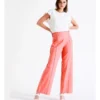 European Linen Blend High Waist Wide Leg Pants In Apricot