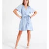 Satin Wrap Mini Dress In Dusty Blue