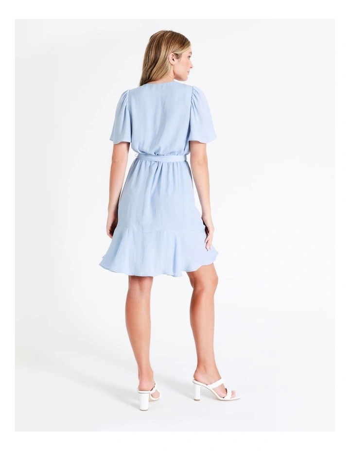 Satin Wrap Mini Dress In Dusty Blue - Image 7