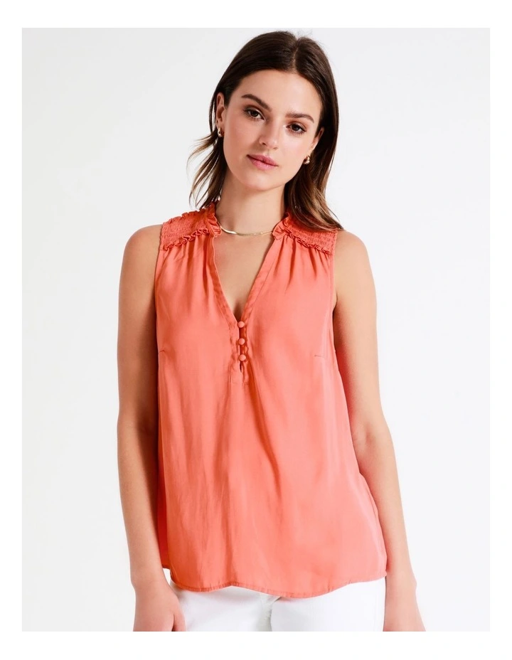 Recycled Blend Satin Frill Detail Tank In Apricot