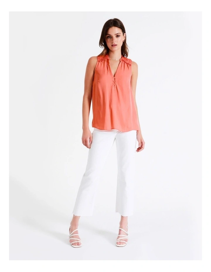 Recycled Blend Satin Frill Detail Tank In Apricot - Image 2