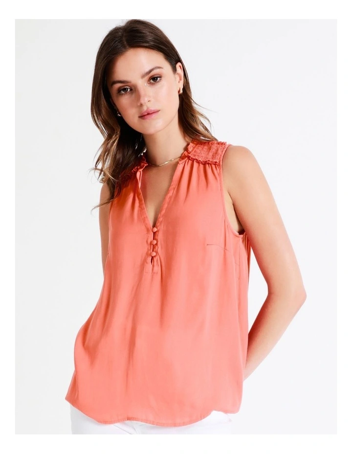Recycled Blend Satin Frill Detail Tank In Apricot - Image 4