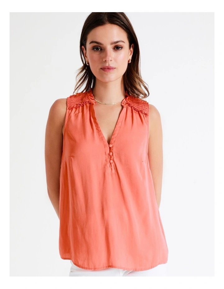 Recycled Blend Satin Frill Detail Tank In Apricot - Image 6