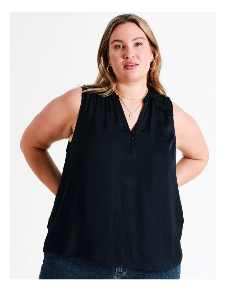 Recycled Blend Satin Frill Detail Tank In Navy