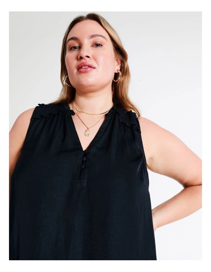 Recycled Blend Satin Frill Detail Tank In Navy - Image 2
