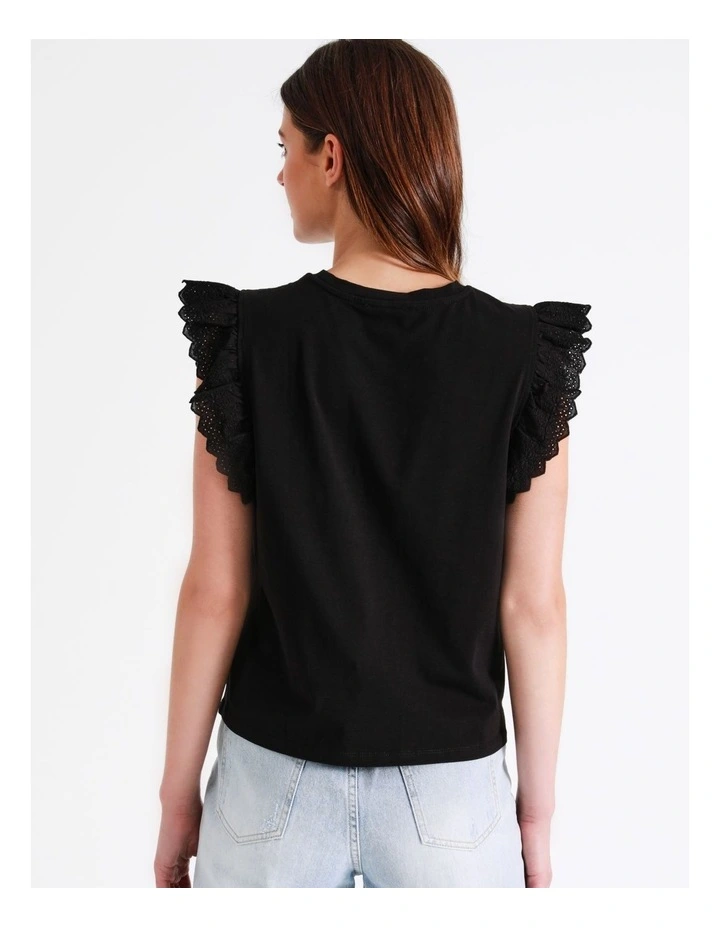 Organic Cotton Blend Broderie Sleeve T/Shirt In Black - Image 7