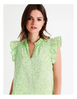 Organic Cotton Ruffle Neck Tank In Lime