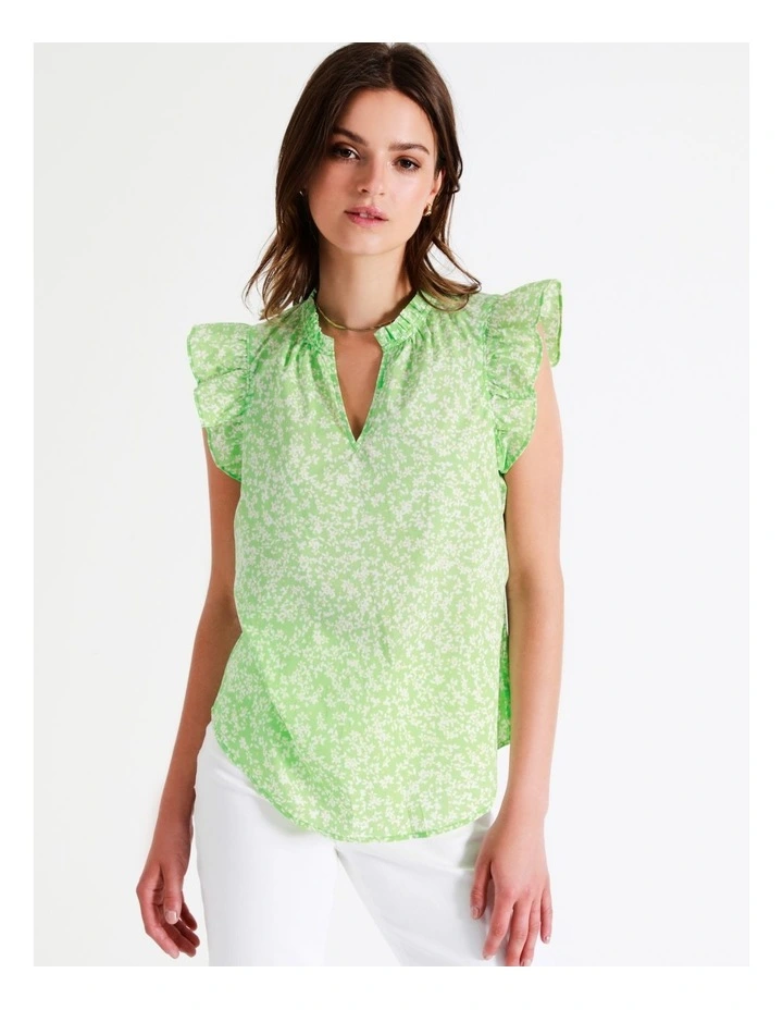 Organic Cotton Ruffle Neck Tank In Lime - Image 3