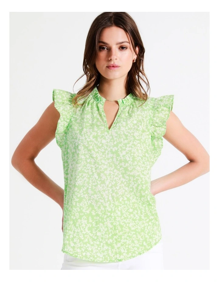 Organic Cotton Ruffle Neck Tank In Lime - Image 5