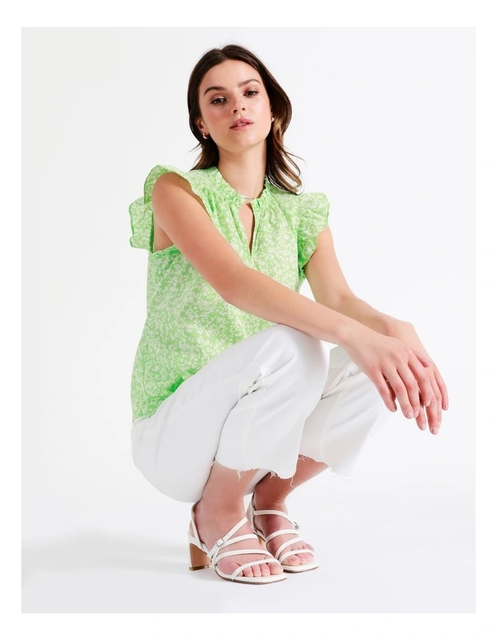 Organic Cotton Ruffle Neck Tank In Lime - Image 6