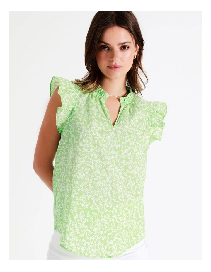 Organic Cotton Ruffle Neck Tank In Lime - Image 2