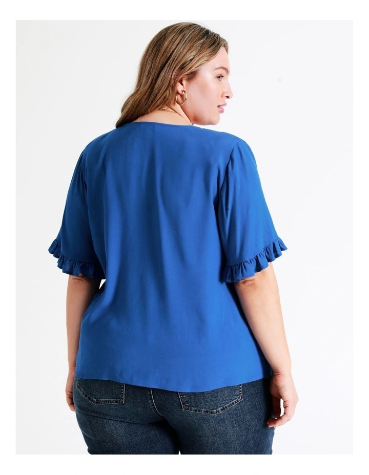 Frill Sleeve Button Through Top In Cobalt - Image 7