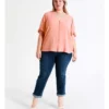 Frill Sleeve Button Through Top In Apricot