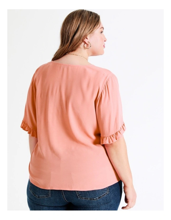 Frill Sleeve Button Through Top In Apricot - Image 7