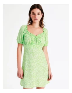 Frill Sweetheart Mini Dress In Lime
