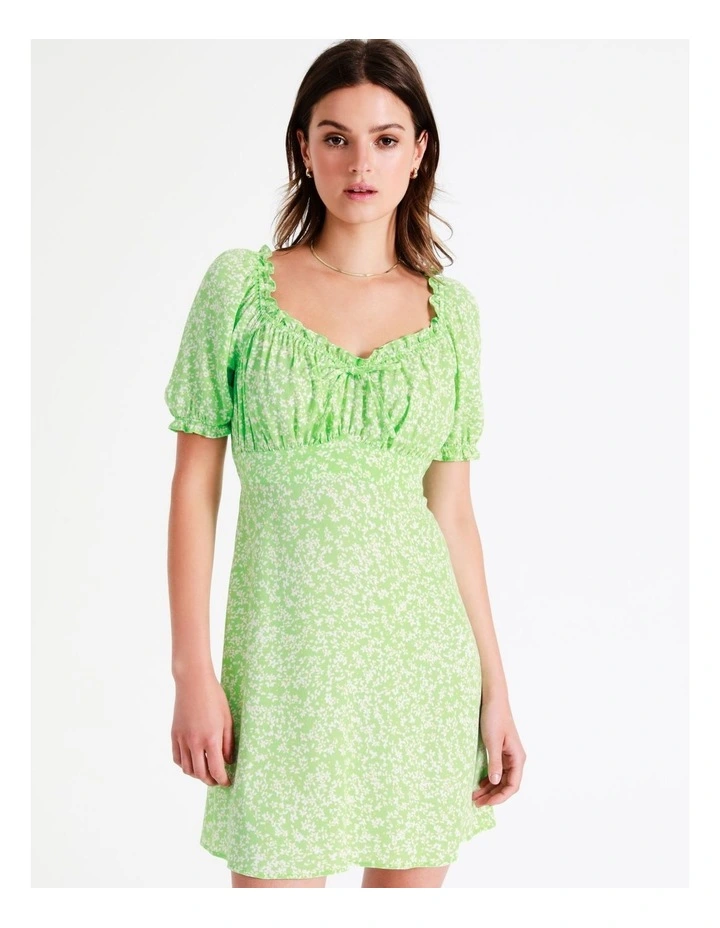 Frill Sweetheart Mini Dress In Lime