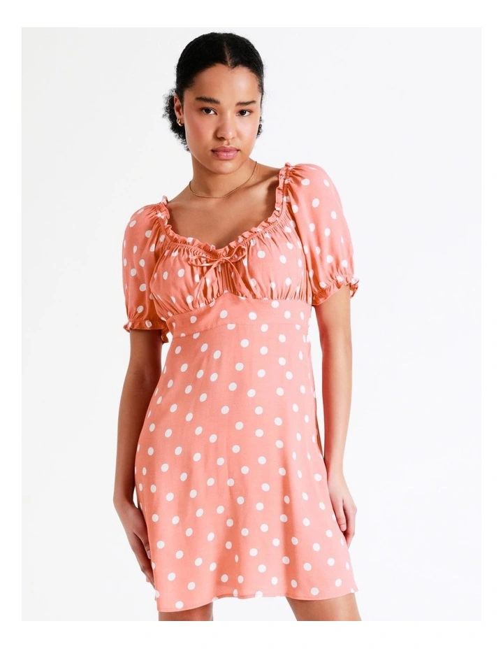Frill Sweetheart Mini Dress In Apricot