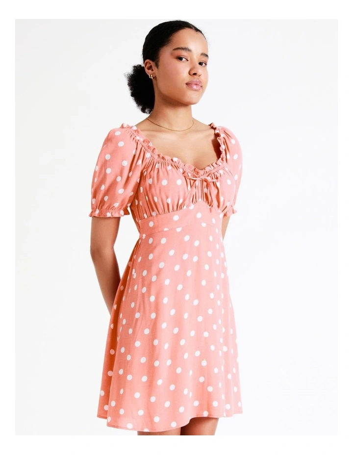 Frill Sweetheart Mini Dress In Apricot - Image 2