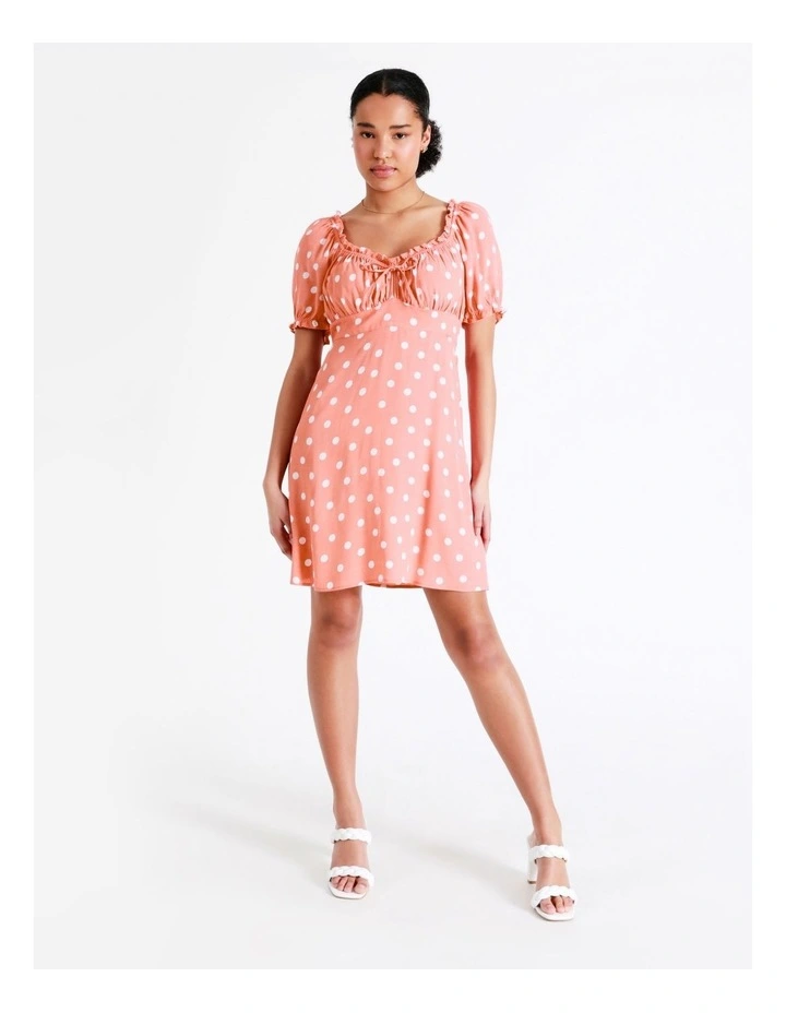 Frill Sweetheart Mini Dress In Apricot - Image 3