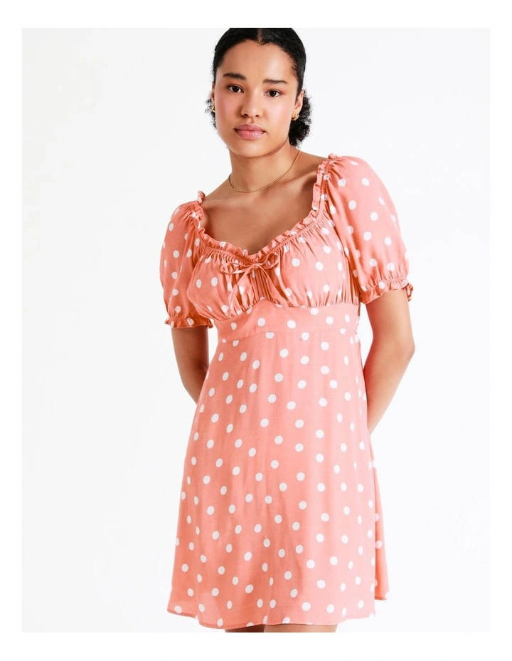 Frill Sweetheart Mini Dress In Apricot - Image 4