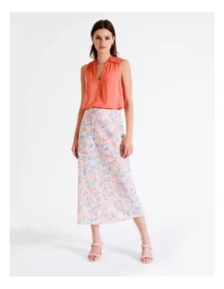 Recycled Blend Satin Midi Skirt In Apricot