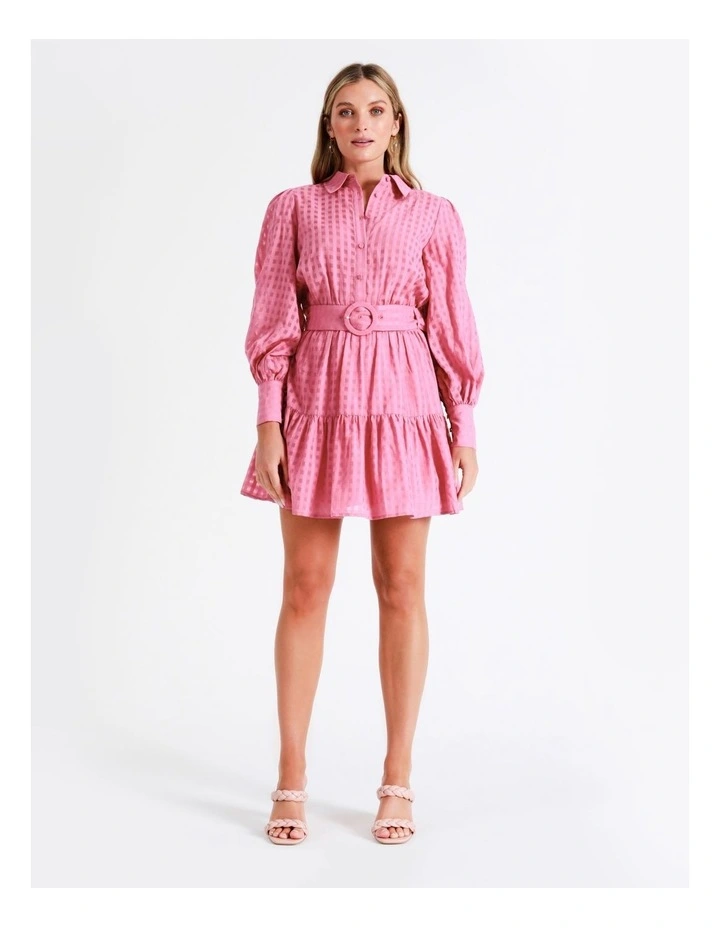 Organic Cotton Blend Check Shirt Dress In Pink