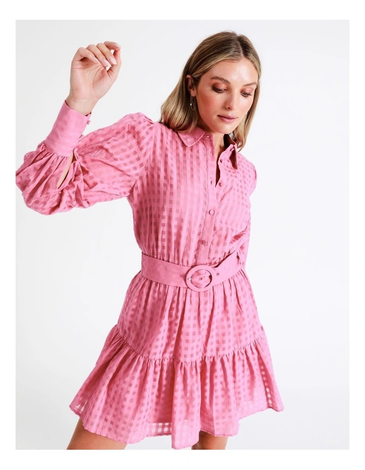 Organic Cotton Blend Check Shirt Dress In Pink - Image 2