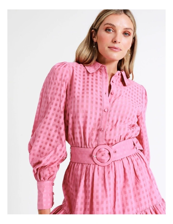 Organic Cotton Blend Check Shirt Dress In Pink - Image 3