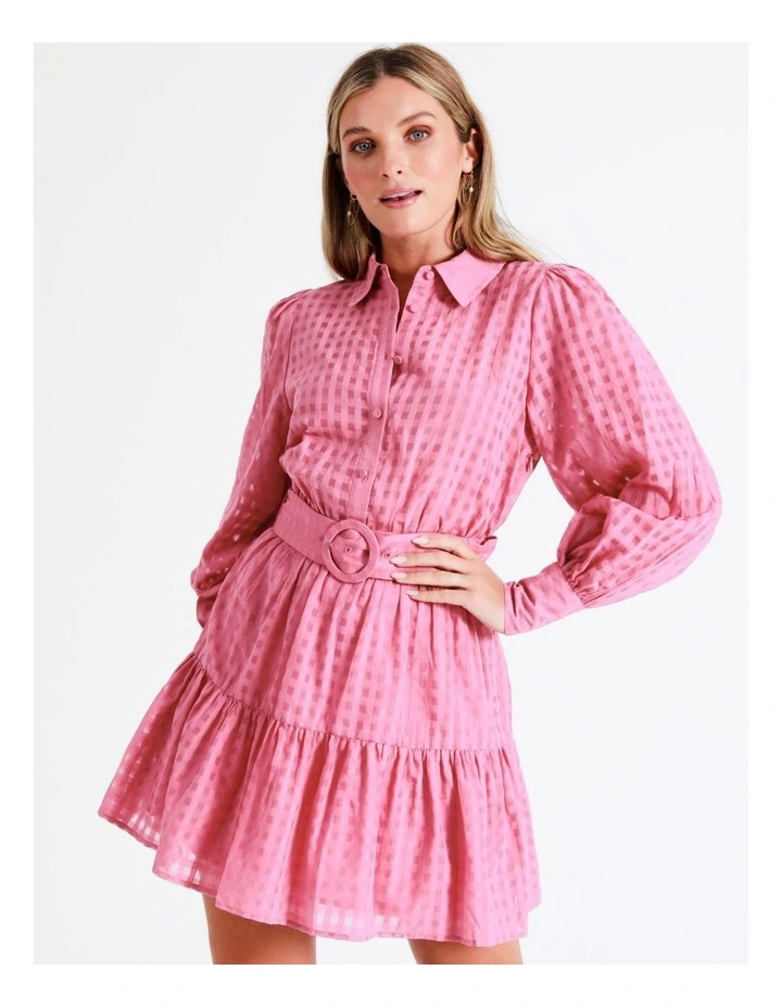 Organic Cotton Blend Check Shirt Dress In Pink - Image 4