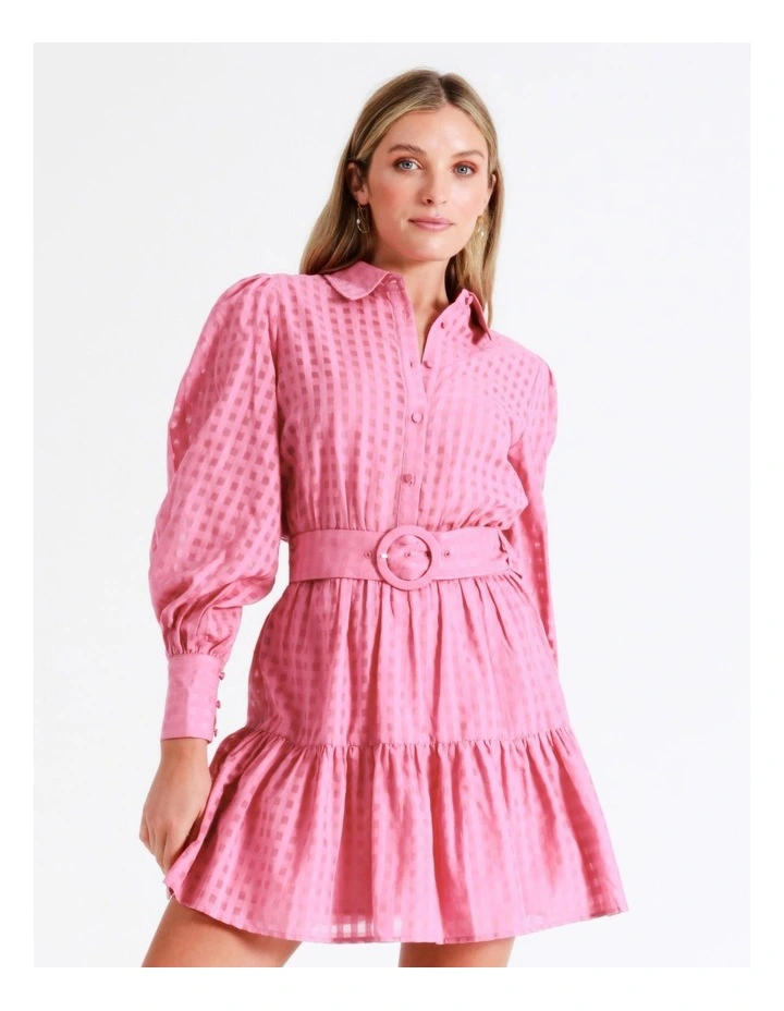 Organic Cotton Blend Check Shirt Dress In Pink - Image 5