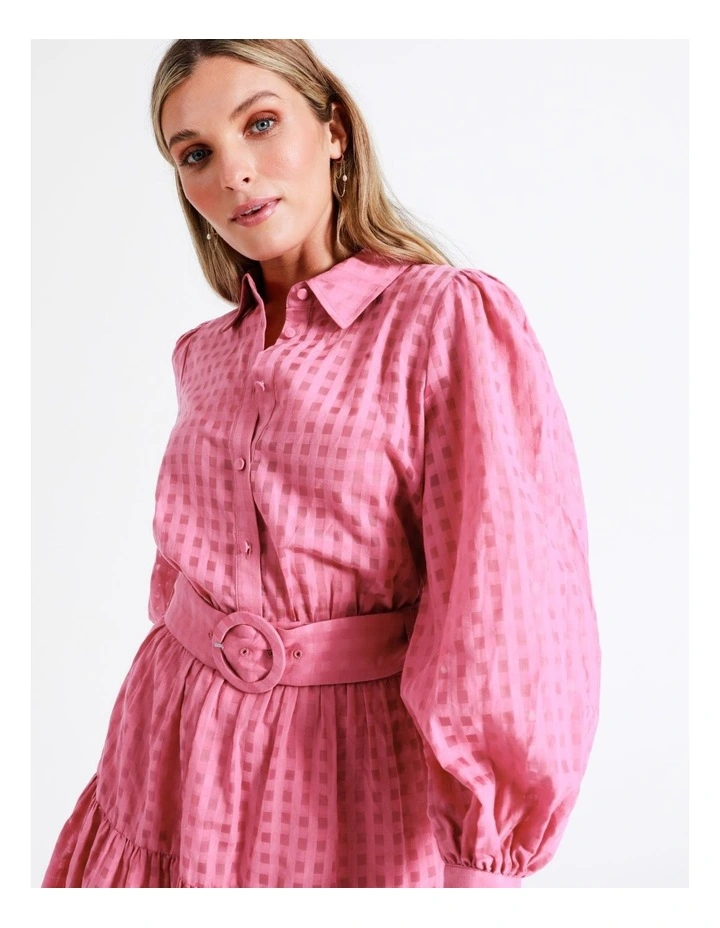 Organic Cotton Blend Check Shirt Dress In Pink - Image 6
