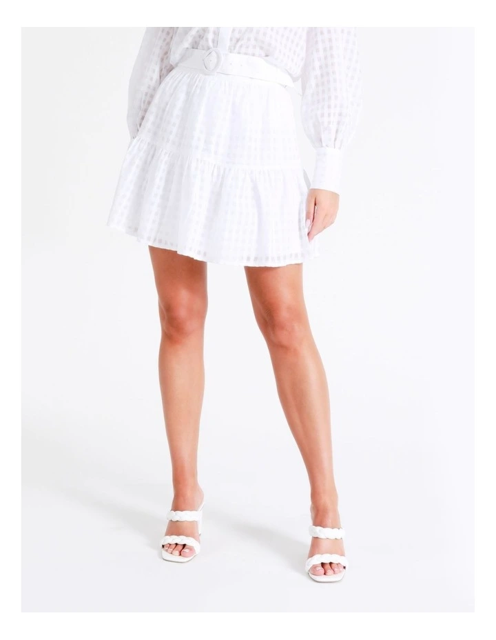 Organic Cotton Blend Belted Check Mini Skirt In White - Image 5