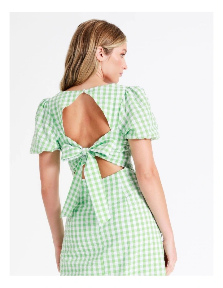 Recycled Blend Twist Front Check Midi Dress In Green - Image 3