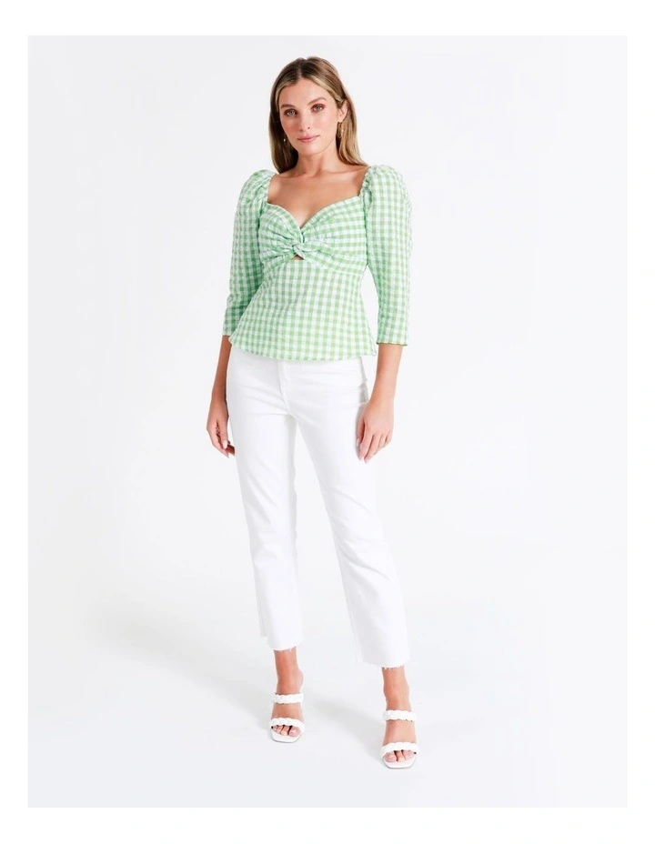 Recycled Blend Twist Front Check Top In Green - Image 2
