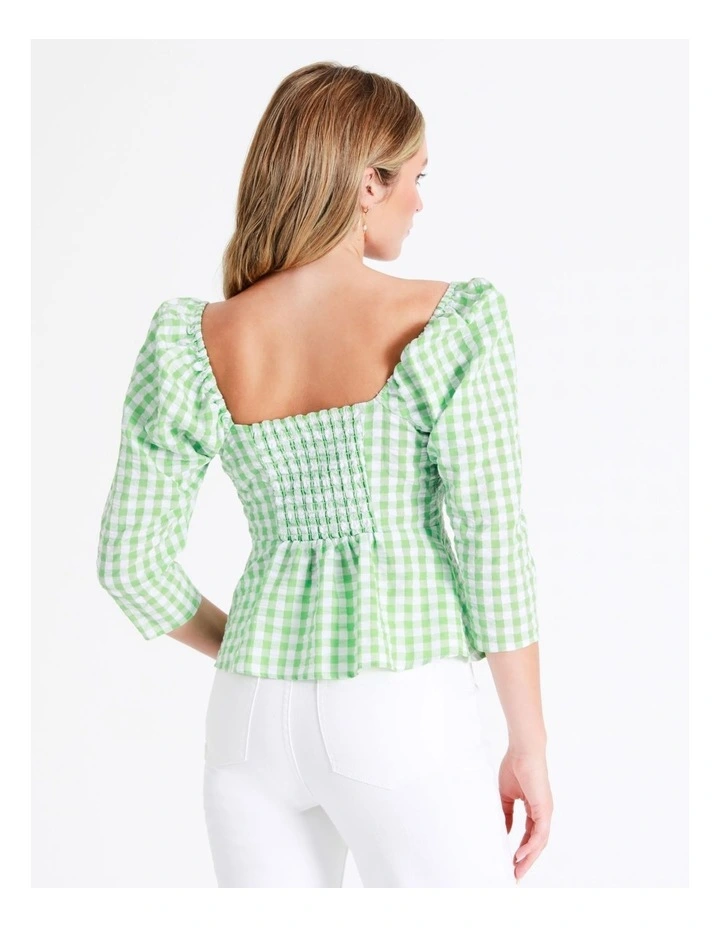 Recycled Blend Twist Front Check Top In Green - Image 7