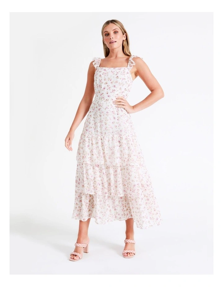 Recycled Blend Tie Back Tiered Midi Dress In Pink