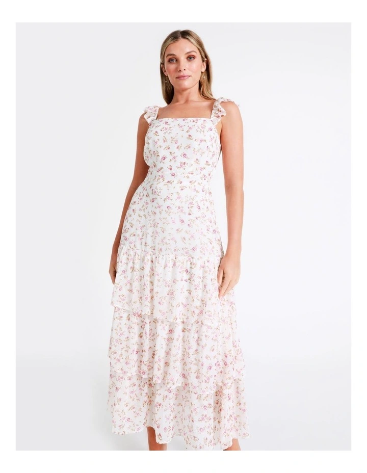 Recycled Blend Tie Back Tiered Midi Dress In Pink - Image 4