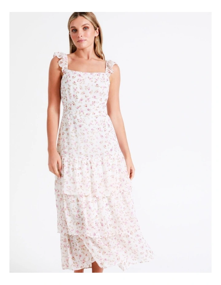 Recycled Blend Tie Back Tiered Midi Dress In Pink - Image 5