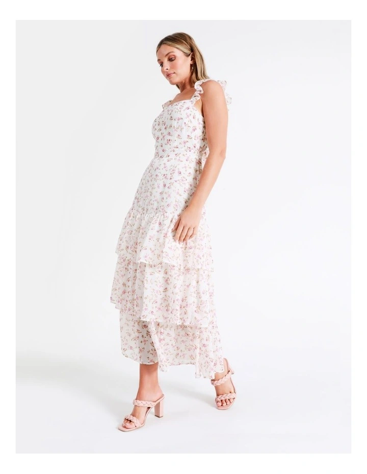 Recycled Blend Tie Back Tiered Midi Dress In Pink - Image 6