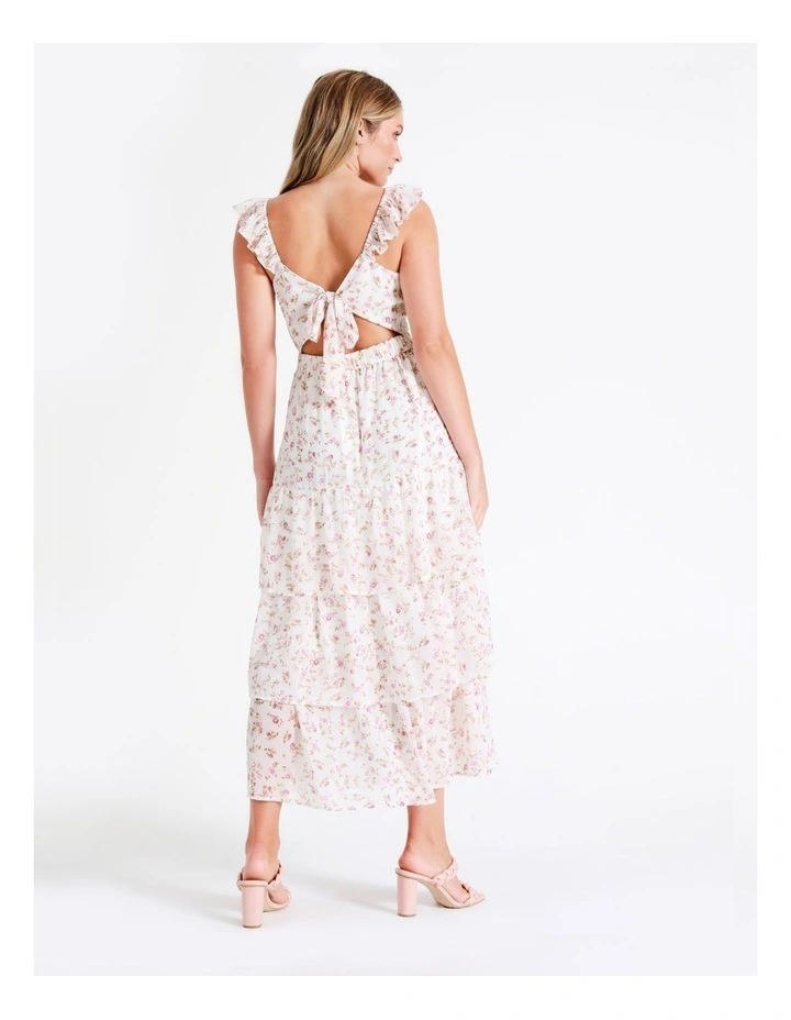 Recycled Blend Tie Back Tiered Midi Dress In Pink - Image 7