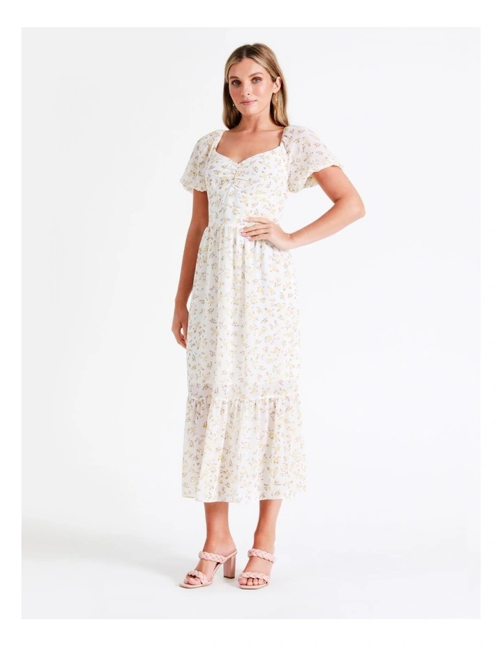 Recycled Puff Sleeve Sweetheart Midi Dress In Yellow - Image 3