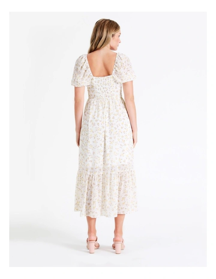 Recycled Puff Sleeve Sweetheart Midi Dress In Yellow - Image 7